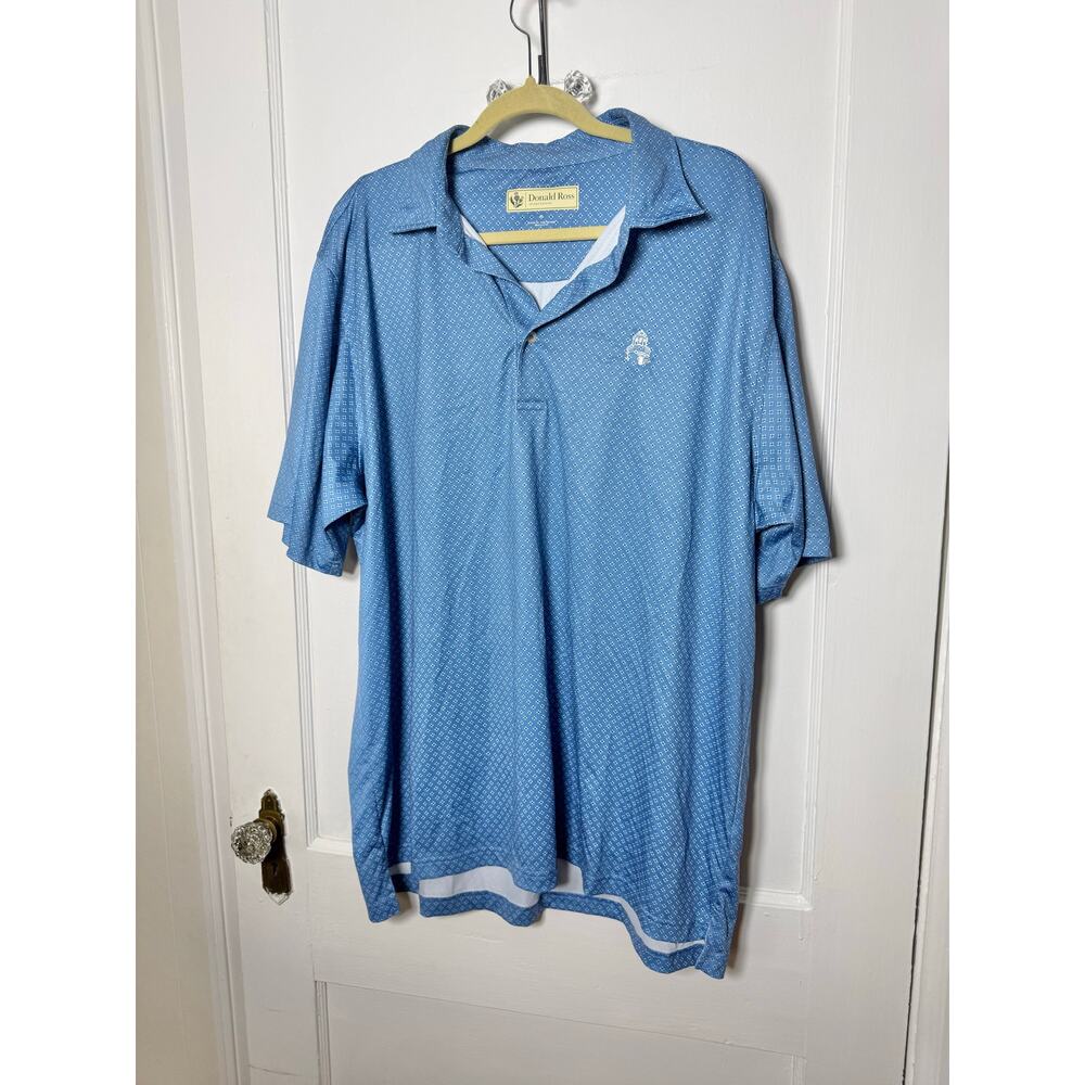 Donald Ross Performance Blue Floral Embroidered Golf Athletic Polo Shirt XL